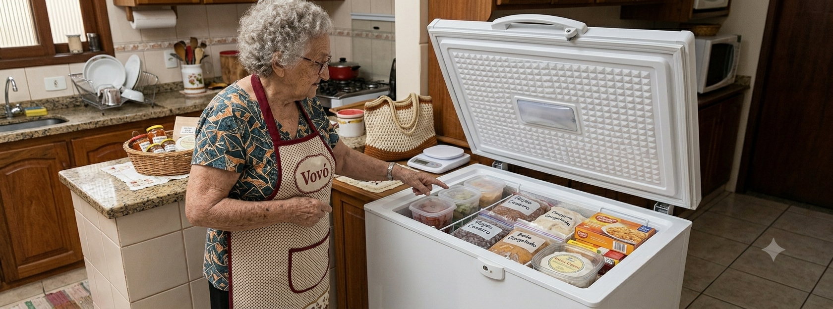 Freezer com alimentos organizados